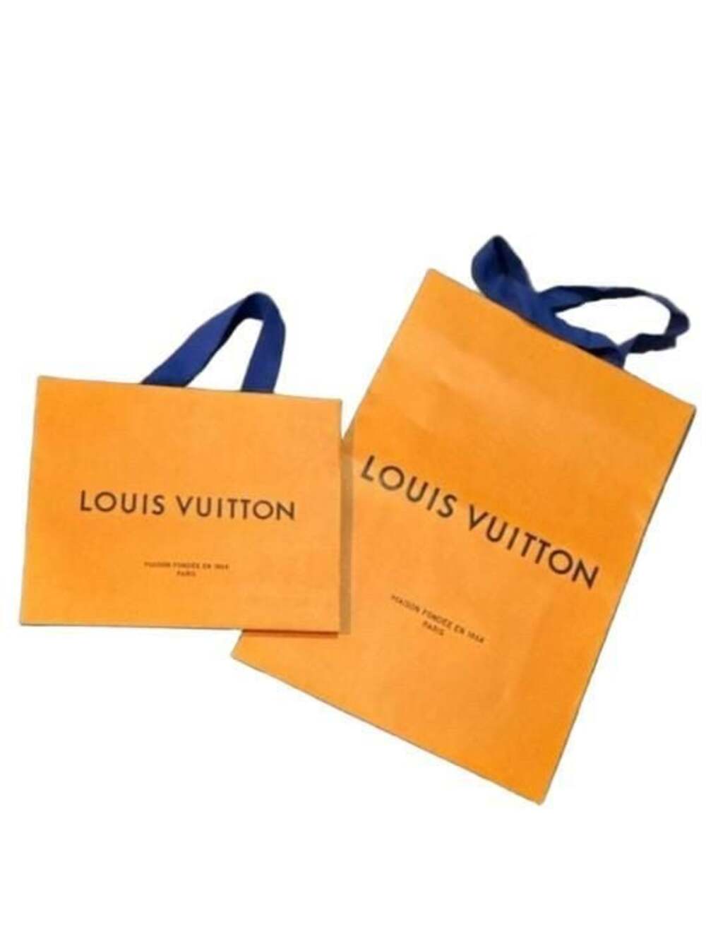 Louis Vuitton Orange Shopping Bags with Blue Handles Set of 2